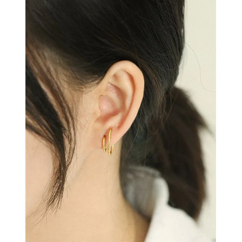 Irregular Double Layer C Shape 925 Sterling Silver Stud Earrings - Image 3