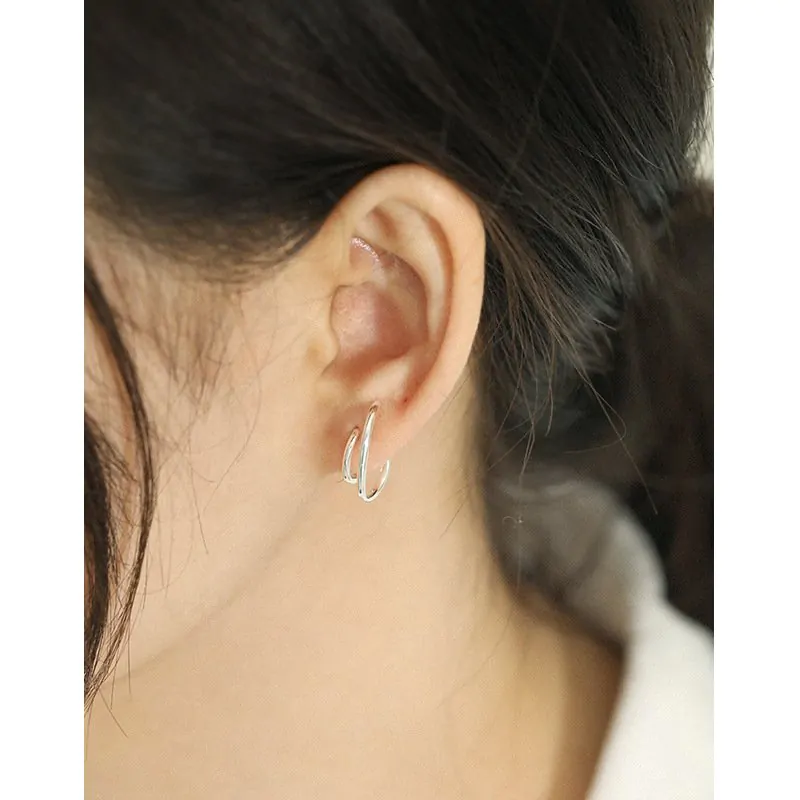 Irregular Double Layer C Shape 925 Sterling Silver Stud Earrings - Image 4