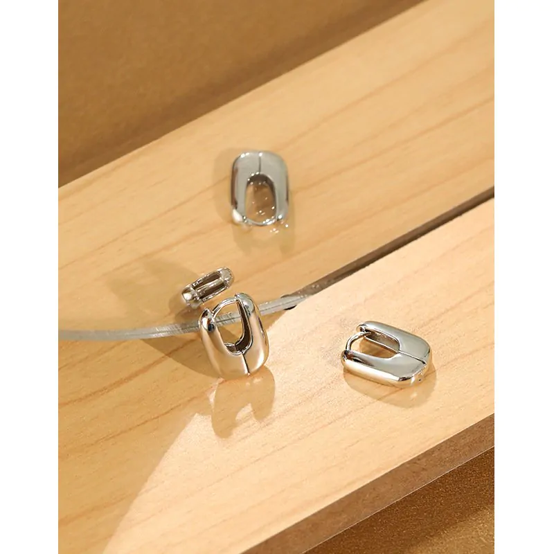 Mini Geometric Ellips 925 Sterling Silver Hoop Earrings - Image 2