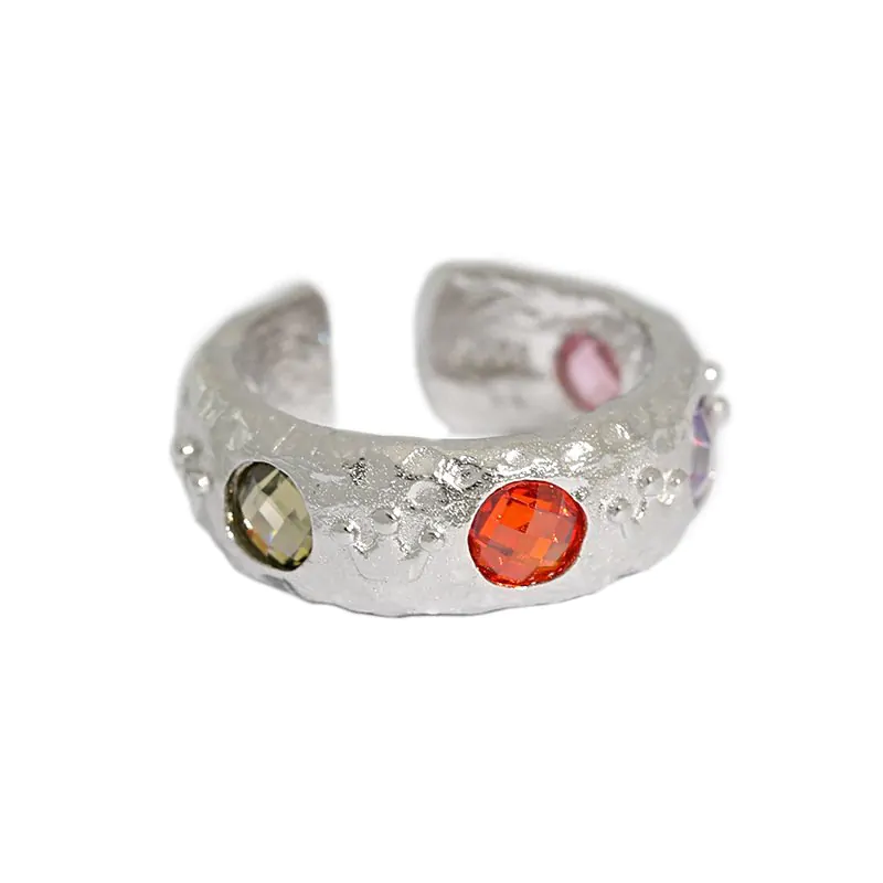 Colourful Round CZ 925 Sterling Silver Adjustable Ring