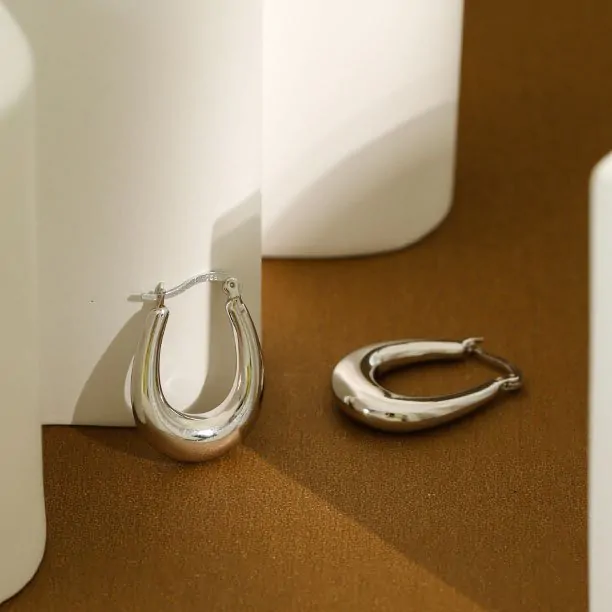 Classic Letter U Shape 925 Sterling Silver Hoop Earrings - Image 2