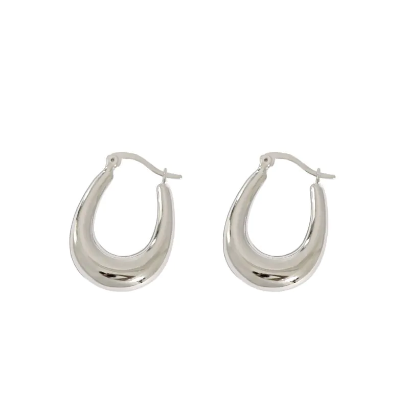 Classic Letter U Shape 925 Sterling Silver Hoop Earrings