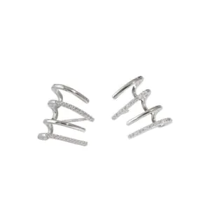 Rake CZ Shape Lines 925 Sterling Silver Stud Earrings