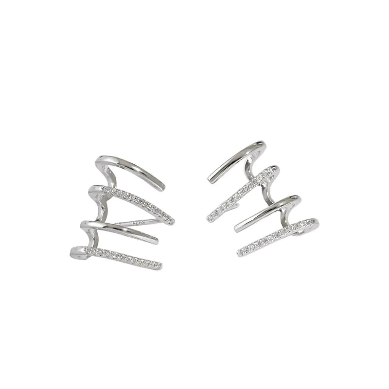 Rake CZ Shape Lines 925 Sterling Silver Stud Earrings
