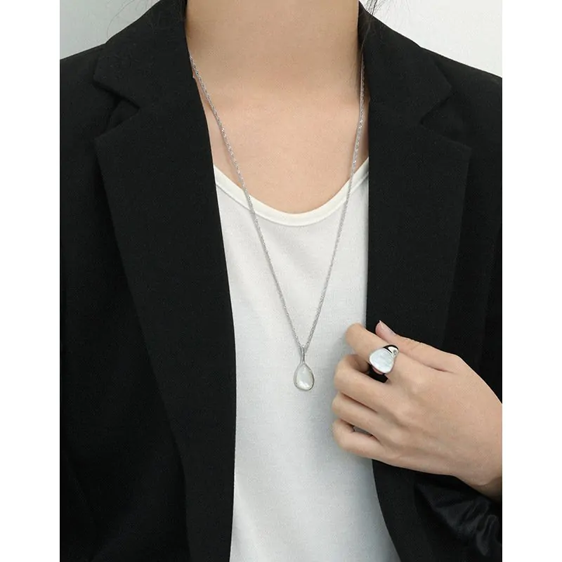 Elegant Waterdrop Mother of Shell 925 Sterling Silver Necklace - Image 2