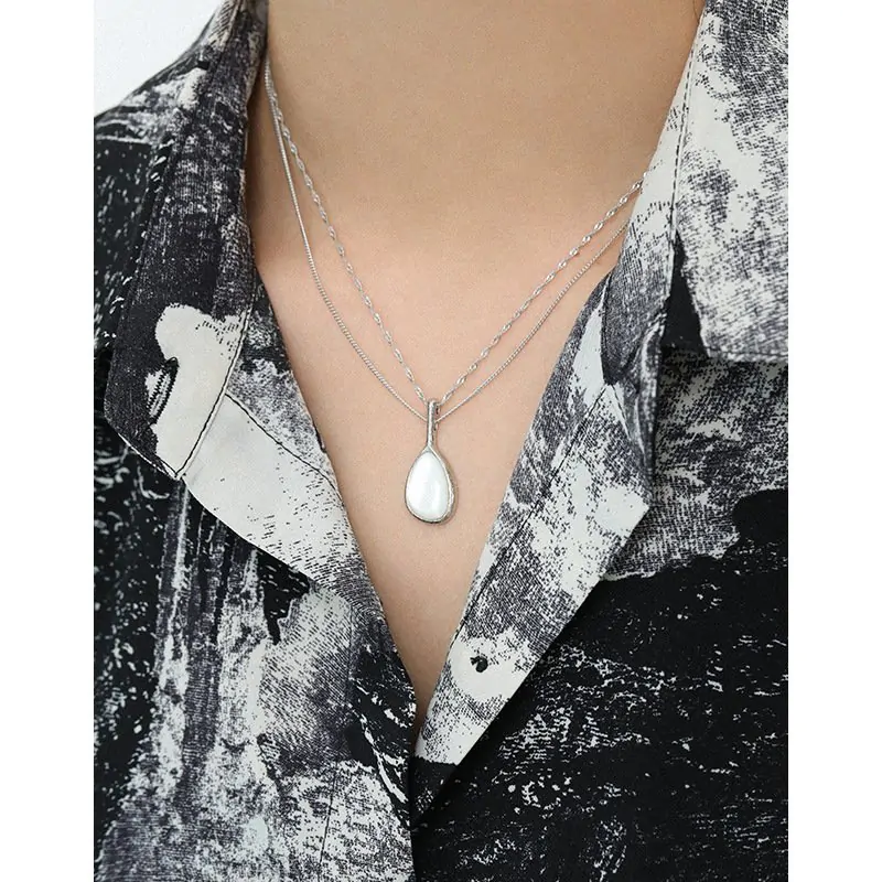 Elegant Waterdrop Mother of Shell 925 Sterling Silver Necklace - Image 3