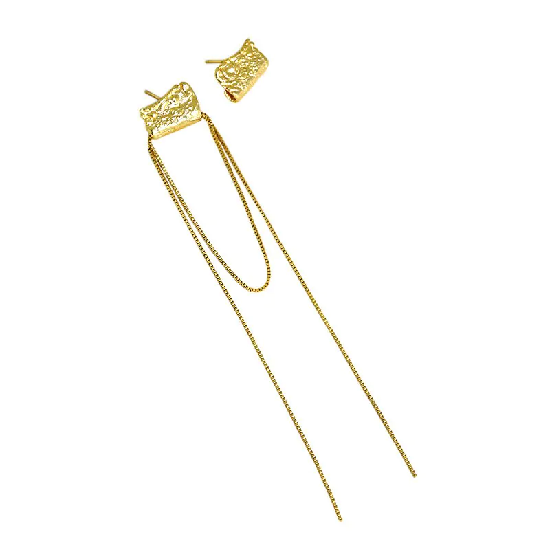 Geometric Block Tassels 925 Sterling Silver Dangling Earrings