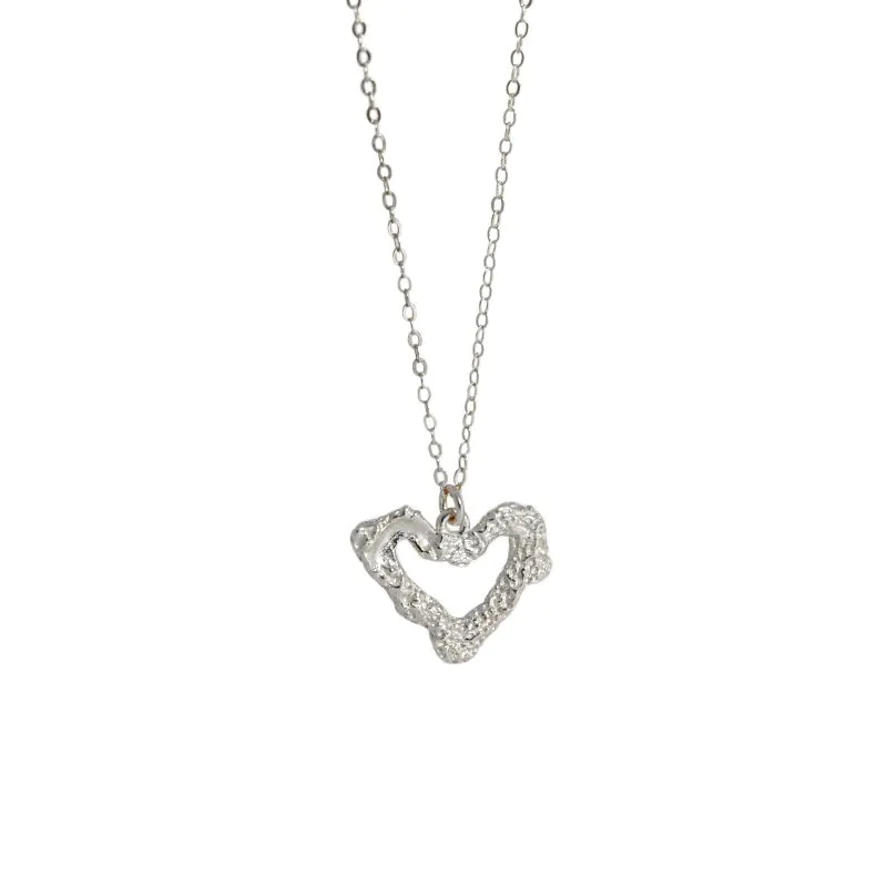Irregular Hollow Heart 925 Sterling Silver Necklace