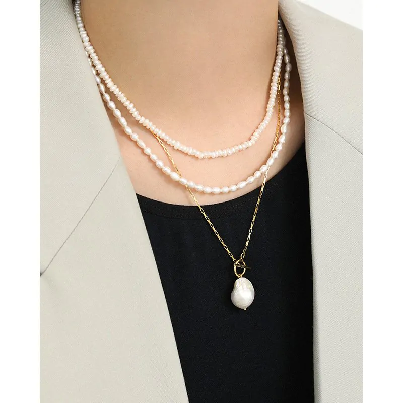 Elegant Irregular Natural Pearls 925 Sterling Silver Necklace - Image 3