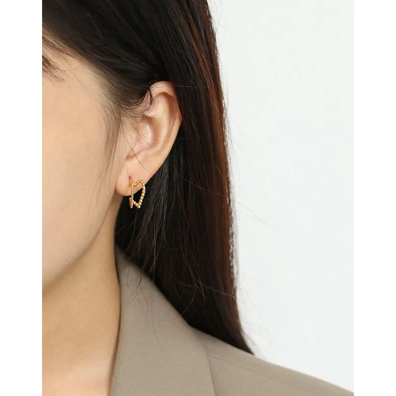 Girl Double Layers Beads Broken Heart 925 Sterling Silver Stud Earrings - Image 2