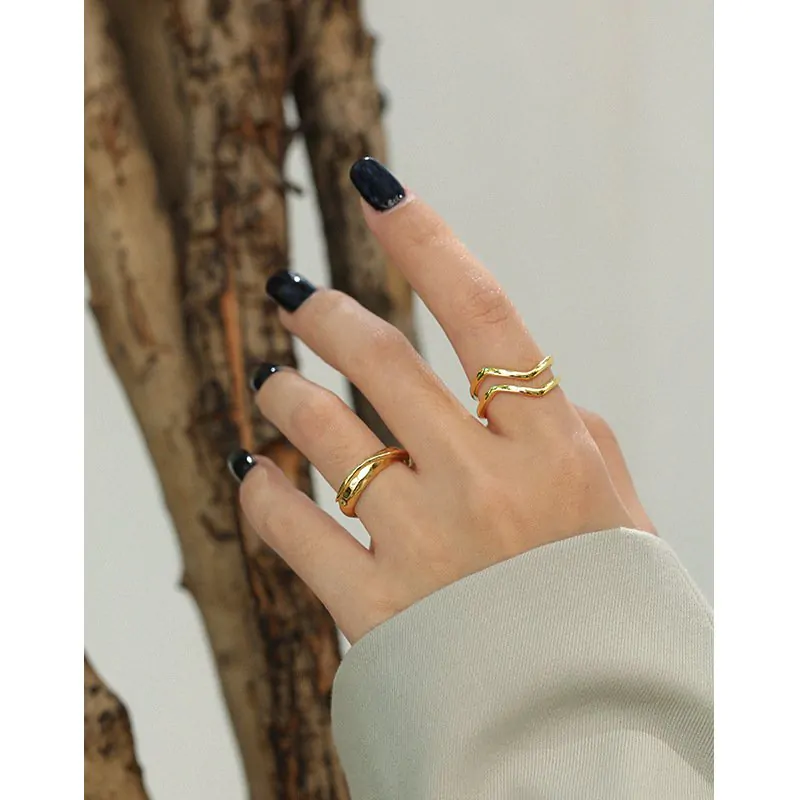 Double Layer Wave 925 Sterling Silver Adjustable Ring - Image 2