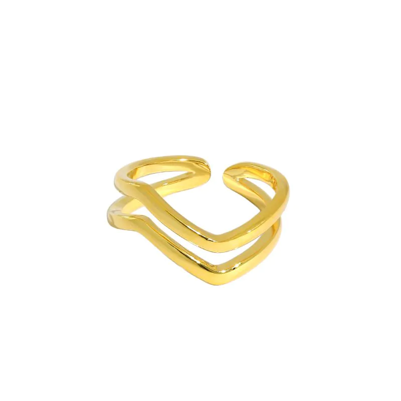 Double Layer Wave 925 Sterling Silver Adjustable Ring