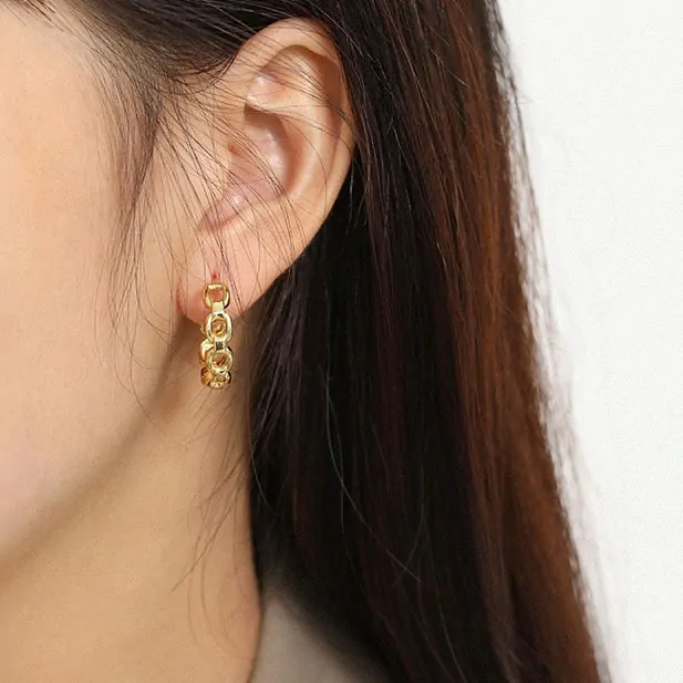 Hollow Chain 925 Sterling Silver Hoop Earrings - Image 2