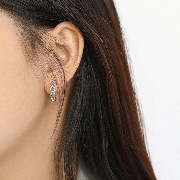 Hollow Chain 925 Sterling Silver Hoop Earrings - Image 3