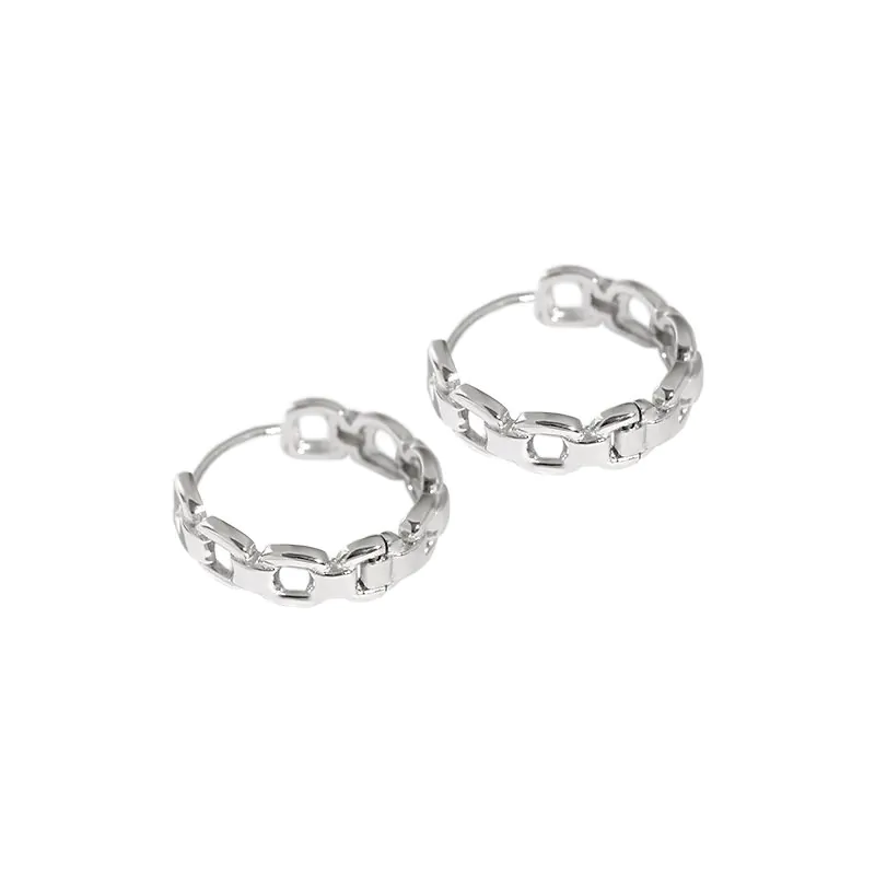 Hollow Chain 925 Sterling Silver Hoop Earrings