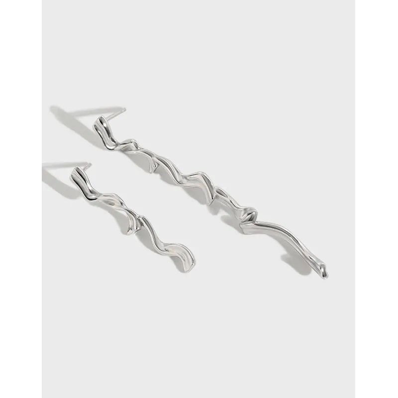 Asymmetric S Shape Twisted 925 Sterling Silver Dangling Earrings - Image 4