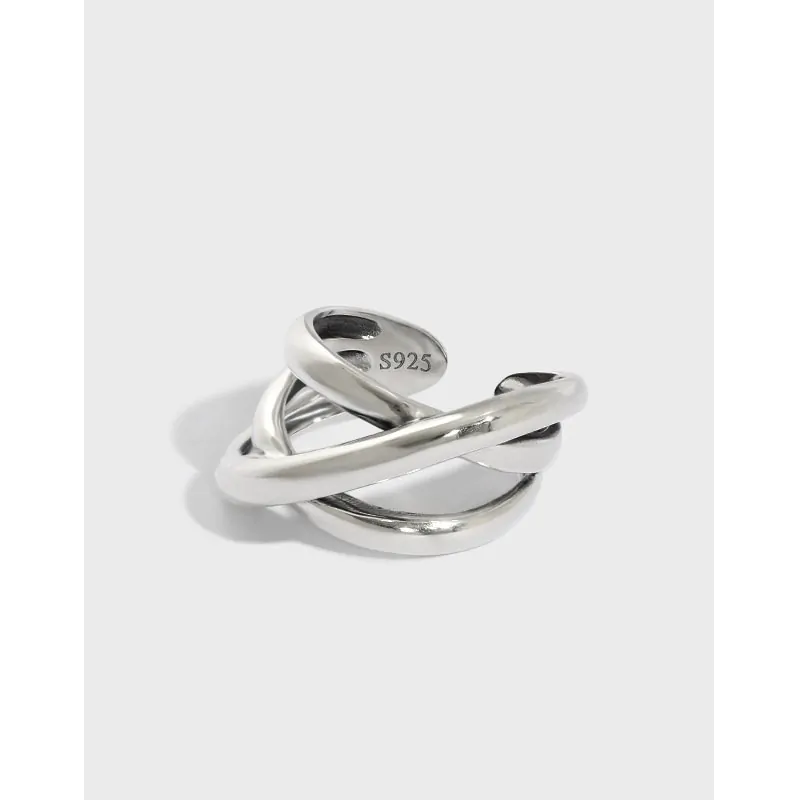 Triple Lines Cross 925 Sterling Silver Adjustable Ring - Image 5