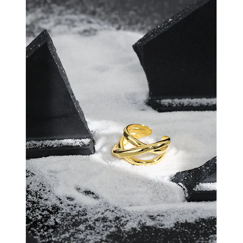 Triple Lines Cross 925 Sterling Silver Adjustable Ring - Image 2