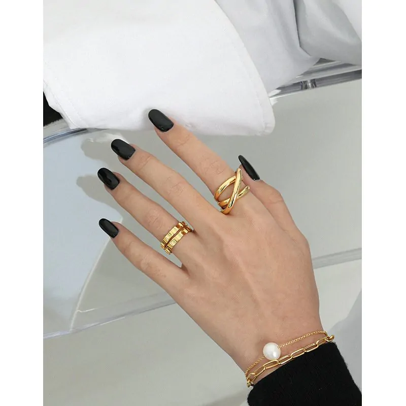 Triple Lines Cross 925 Sterling Silver Adjustable Ring - Image 3