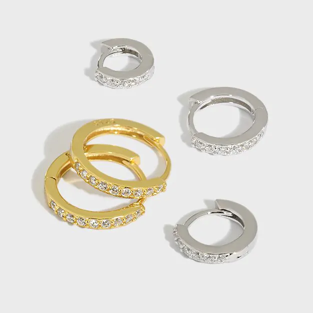 Mini Geometric CZ Circle 925 Sterling Silver Huggie Hoop Earrings - Image 5