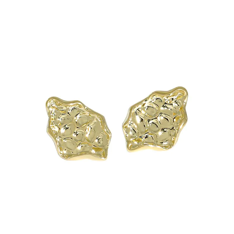Geometric Irregular Beaten Stone 925 Sterling Silver Stud Earrings
