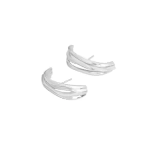 Geometric Triple Lines C Shape 925 Sterling Silver Stud Earrings