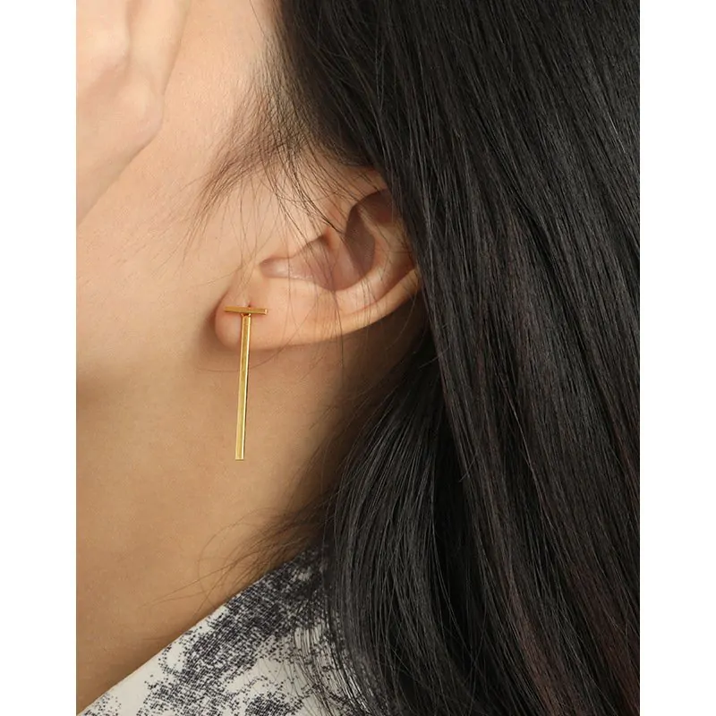 Letter T 925 Sterling Silver Stud Earrings - Image 3