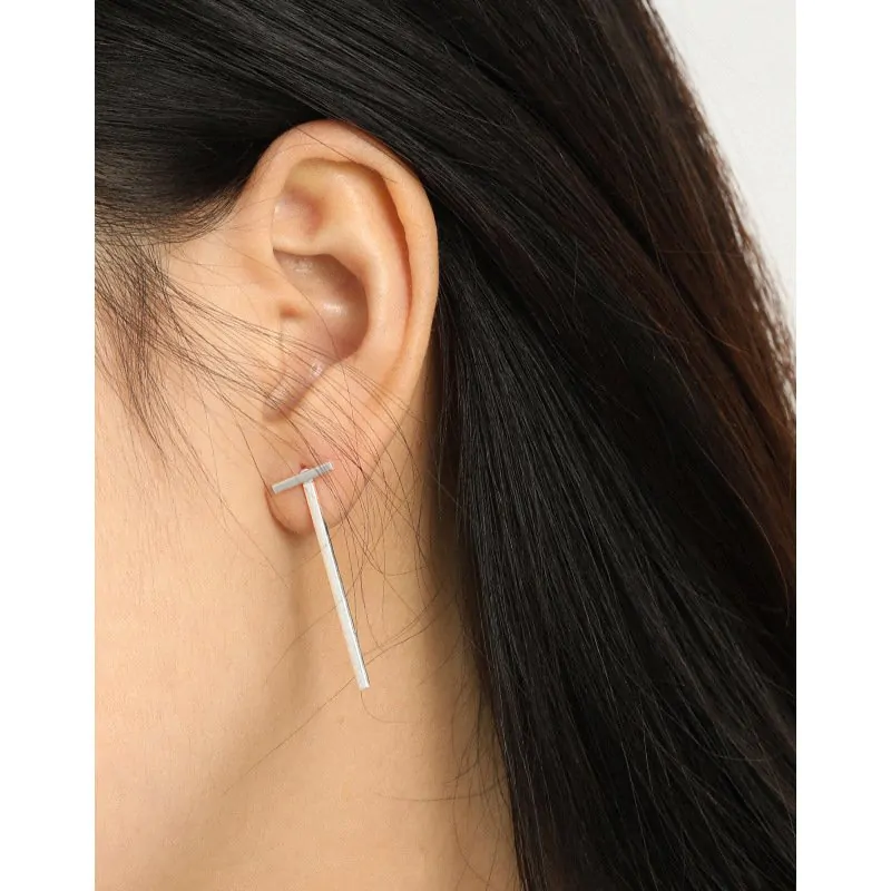 Letter T 925 Sterling Silver Stud Earrings - Image 4