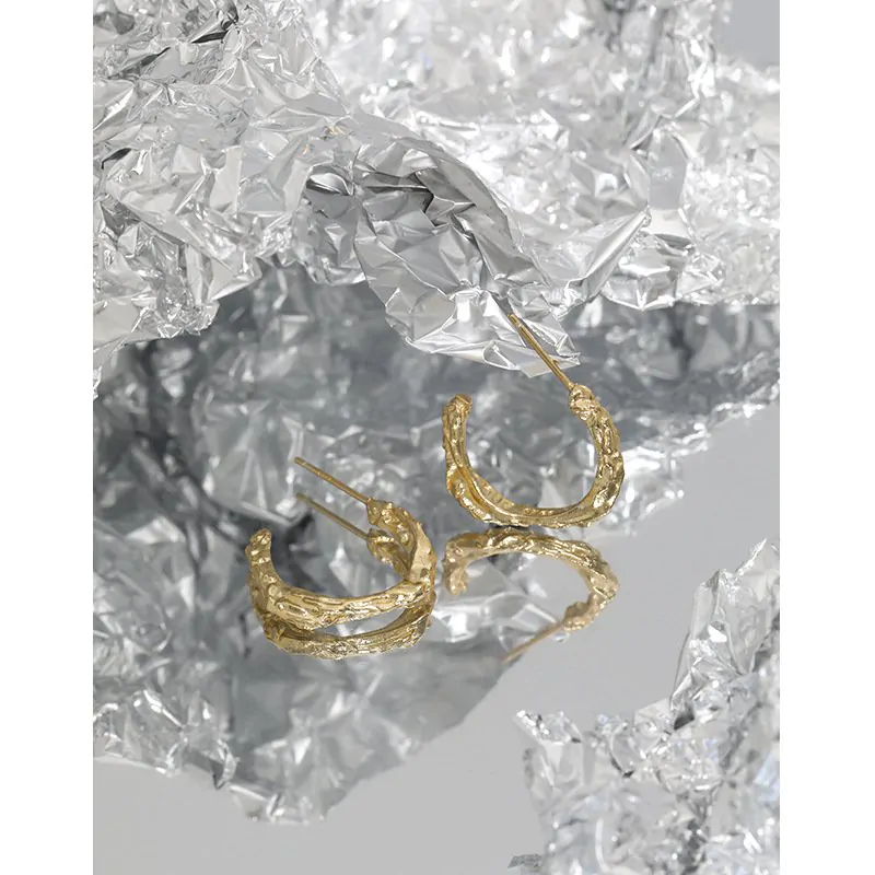 Geometric Irregular C Shape 925 Sterling Silver Stud Earrings - Image 2