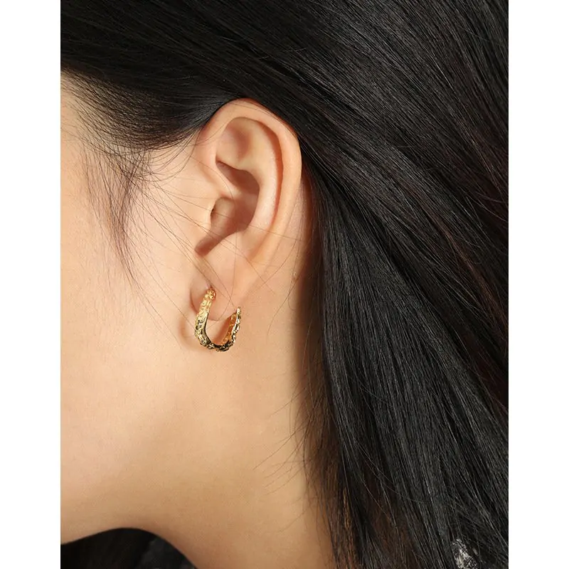 Geometric Irregular C Shape 925 Sterling Silver Stud Earrings - Image 4