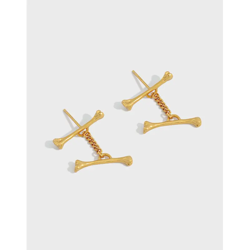 Two Bones Chain 925 Sterling Silver Dangling Earrings - Image 5