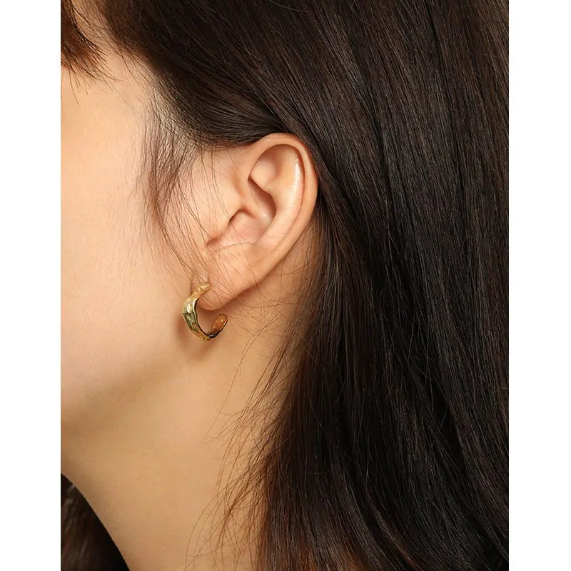 Geometric Irregular C Shape 925 Sterling Silver Stud Earrings - Image 3