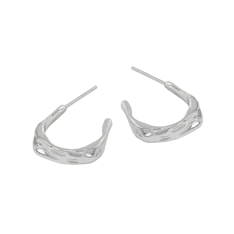 Geometric Irregular C Shape 925 Sterling Silver Stud Earrings