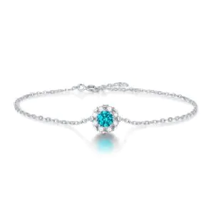 Blue Moissanite CZ Flower 925 Sterling Silver Bracelet