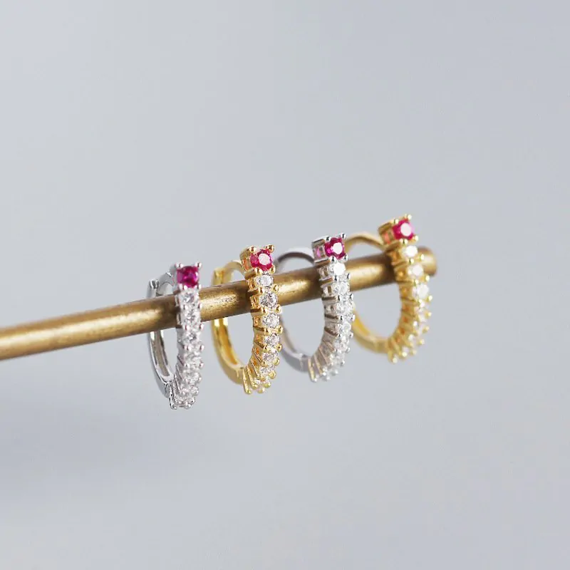 Pink CZ Lines Circle 925 Sterling Silver Hoop Earrings - Image 2