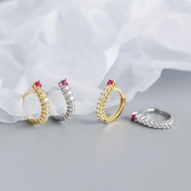 Pink CZ Lines Circle 925 Sterling Silver Hoop Earrings - Image 4