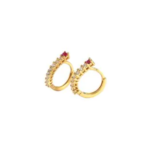 Pink CZ Lines Circle 925 Sterling Silver Hoop Earrings