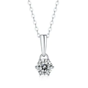 Elegant Six Claw V Shape Moissanite CZ 925 Sterling Silver Necklace