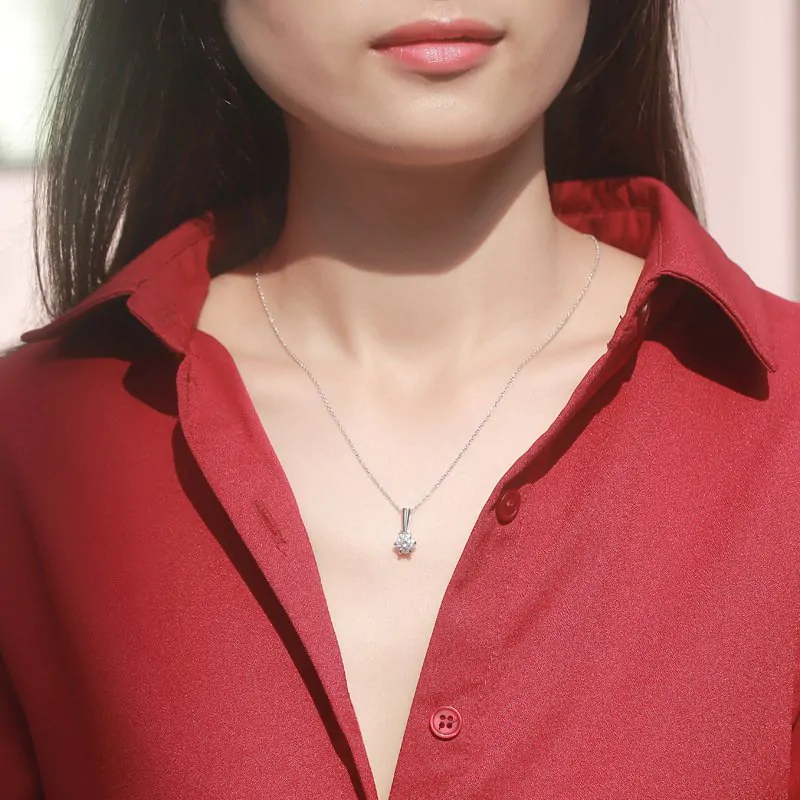 Elegant Six Claw V Shape Moissanite CZ 925 Sterling Silver Necklace - Image 2