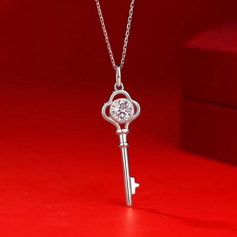 Moissanite CZ Key 925 Sterling Silver Necklace - Image 2
