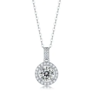 Moissanite CZ Waterdrop Round Flower 925 Sterling Silver Necklace