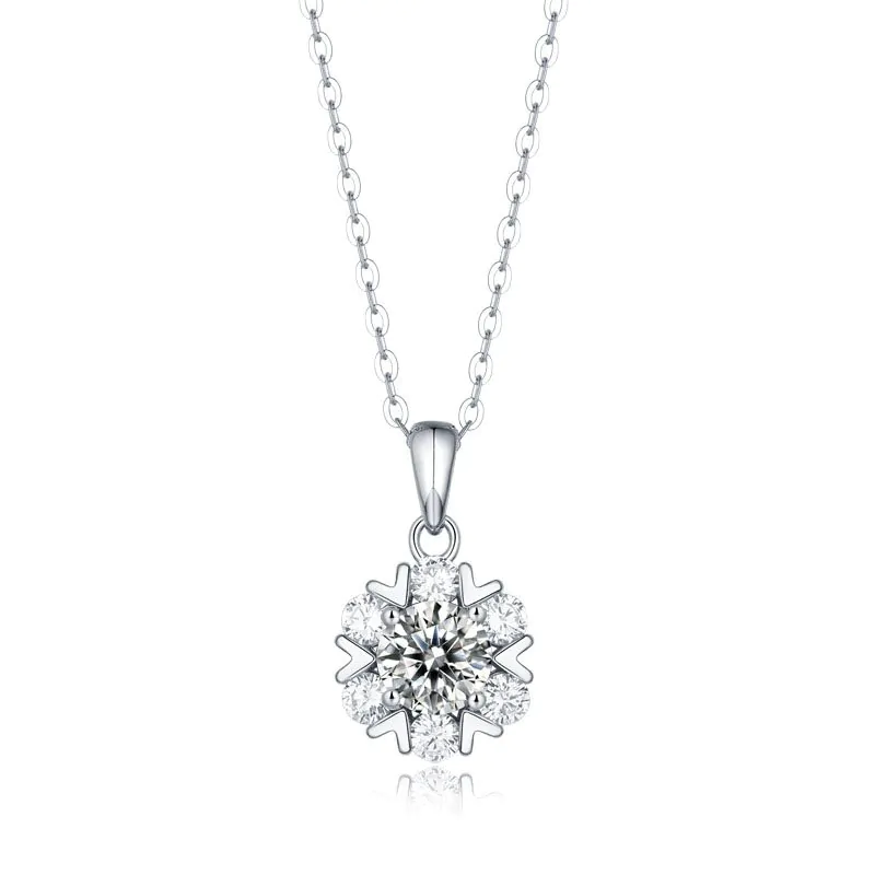 Moissanite CZ Snowflake 925 Sterling Silver Necklace
