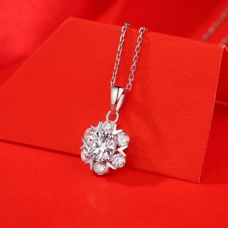 Moissanite CZ Snowflake 925 Sterling Silver Necklace - Image 2