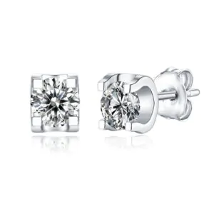 Four Claw Moissanite CZ 925 Sterling Silver Stud Earrings