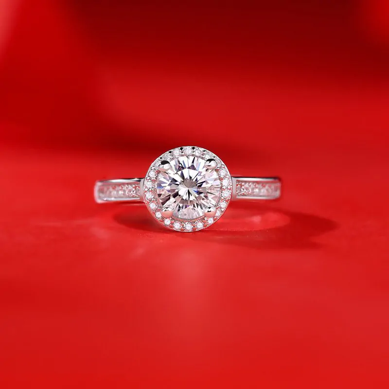 Round Moissanite CZ Geometric 925 Sterling Silver Adjustable Ring - Image 3