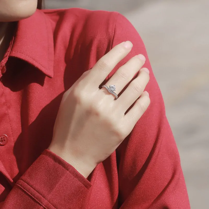 Round Moissanite CZ Geometric 925 Sterling Silver Adjustable Ring - Image 4