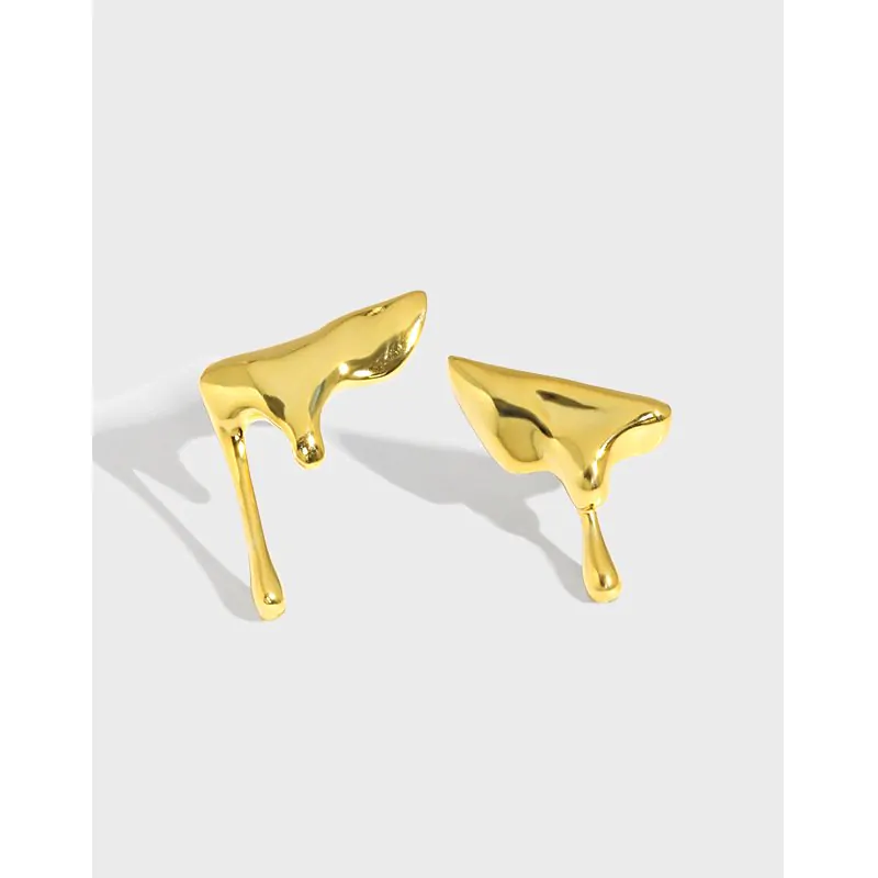 Irregular Dropping Water Asymmetric 925 Sterling Silver Stud Earrings - Image 4