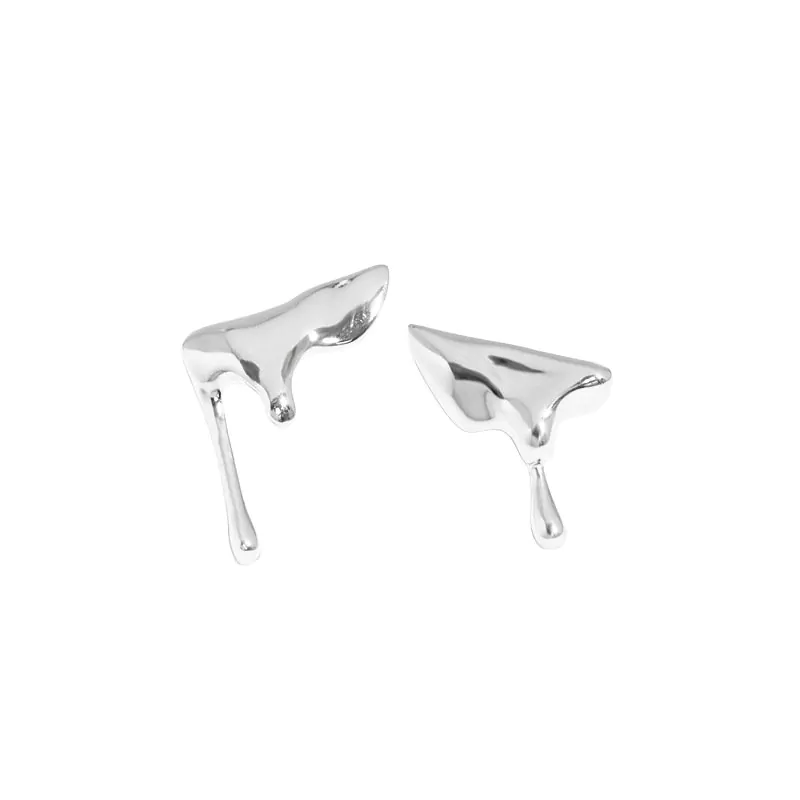 Irregular Dropping Water Asymmetric 925 Sterling Silver Stud Earrings