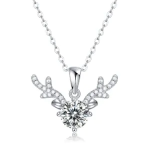 Moissanite CZ Angle Deer 925 Sterling Silver Necklace