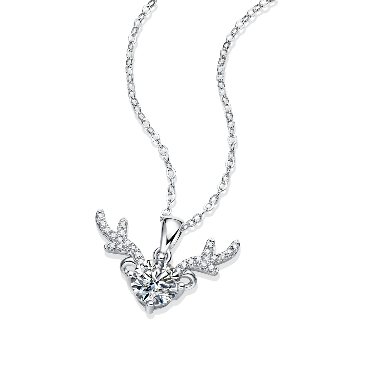 Moissanite CZ Angle Deer 925 Sterling Silver Necklace - Image 2